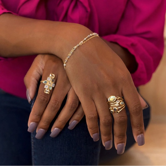 Gold plated sterling silver, diamond chips and labradorite ring - Picture 4 of 4